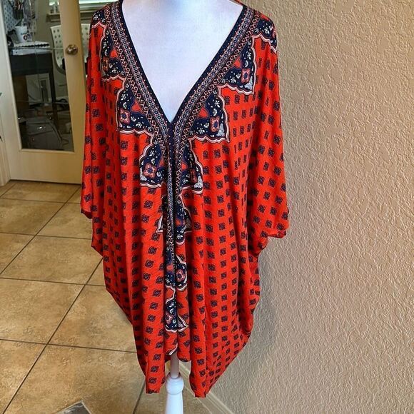Tigerlily Women's S Boho Style Kaftan Swimsuit Cover Up Orange Blue Mandala New - Picture 1 of 11